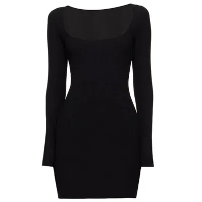 Earth Body Women's Black Area Square Neck Long Sleeve Sculpt-body Dress