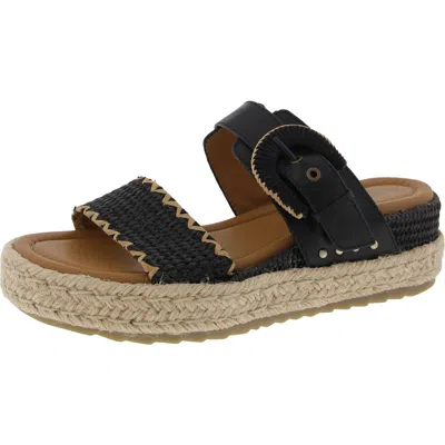 Earth Colla Womens Leather Wedge Slide Sandals In Black