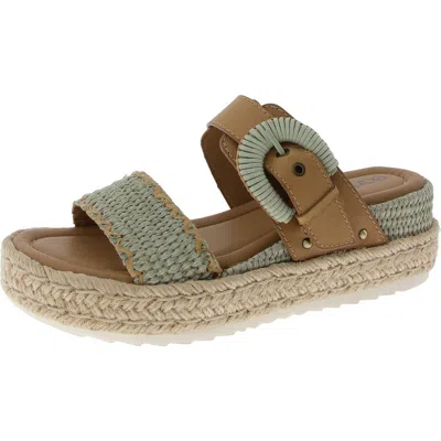 Earth Colla Womens Leather Wedge Slide Sandals In Green