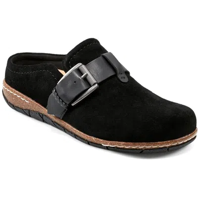 Earth Eras Womens Padded Insole Faux Suede Clogs In Black Suede