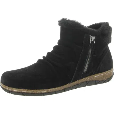 Earth Eteric Womens Suede Faux Fur Lined Booties In Black