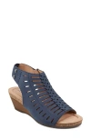 Earth Hana Womens Faux Leather Laser Cut Wedge Sandals In Dark Blue
