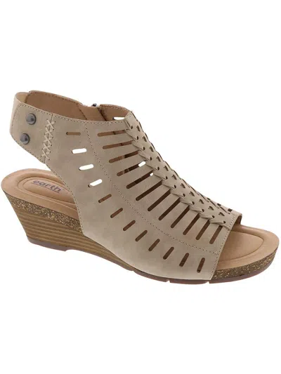 Earth Hana Womens Faux Leather Laser Cut Wedge Sandals In Beige