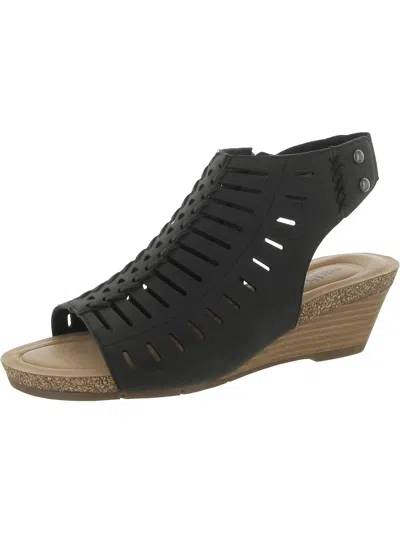 Earth Hana Womens Faux Leather Laser Cut Wedge Sandals In Black