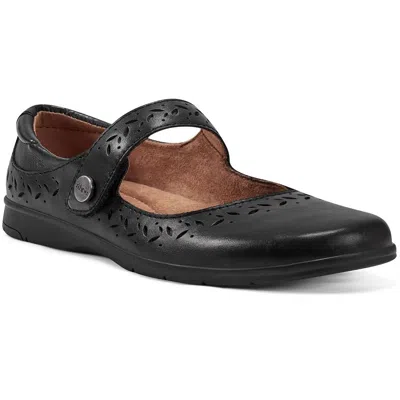 Earth Kinsey Womens Padded Insole Leather Flat Shoes In Black Leather