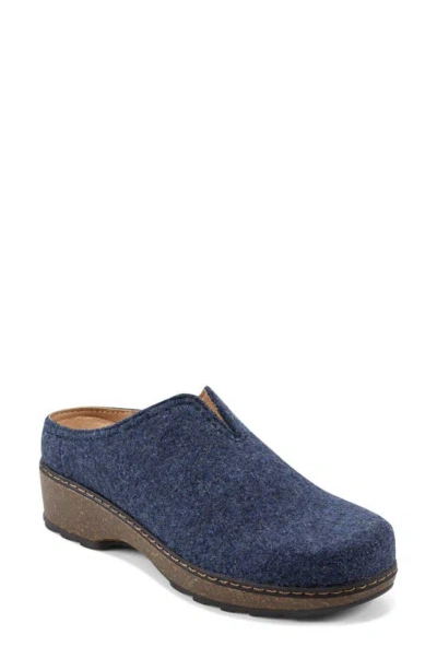 Earth Women's Kolia Round Toe Slip-on Casual Heeled Mules In Dark Blue- Textile