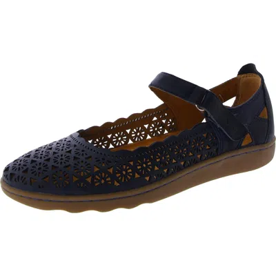 Earth Lady Womens Leather Cut Out Ballet Flats In Navy Leather