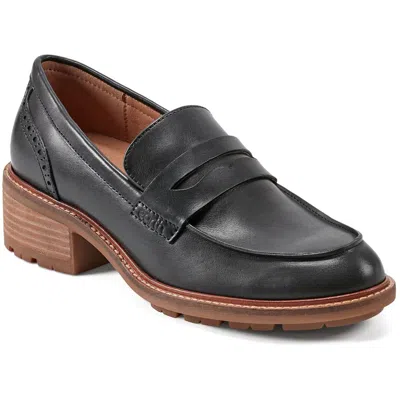 Earth Lindy Womens Solid Leather Loafers In Black Leather