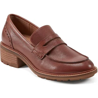 Earth Lindy Womens Solid Leather Loafers In Cognac Leather