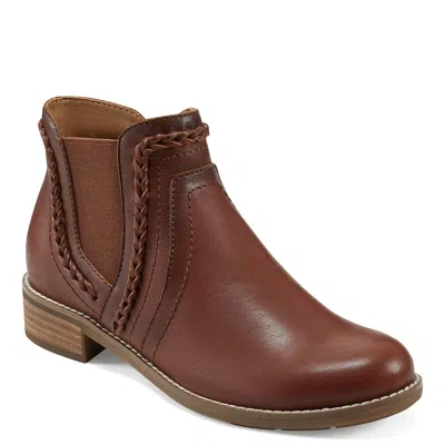 Earth Nika Boots Women's Dark Natural Leather Stacked Heel Bootie Rhs8231 In Brown
