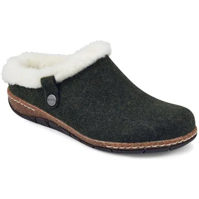 Earth Origins Elena Womens Solid Faux Fur Slide Slippers In Green