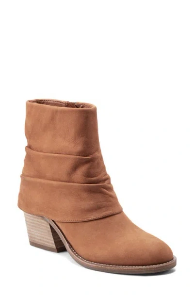 Earth Women's Savvy Block Heel Ruched Casual Booties In Cognac Nubuck