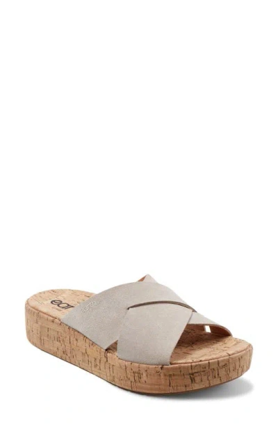 Earth Scout Platform Slide Sandal In Light Natural Suede