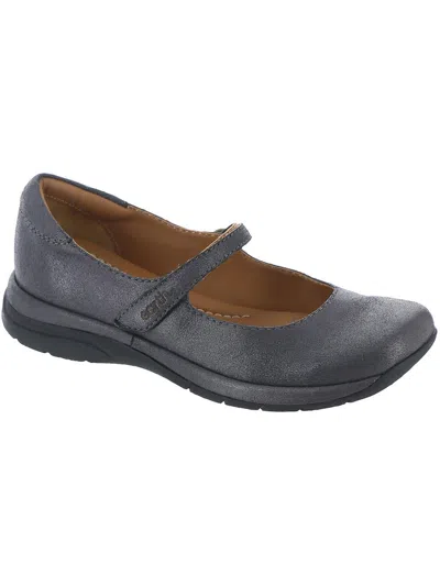 Earth Women's Tose Round Toe Mary Jane Casual Ballet Flats In Pewter Leather