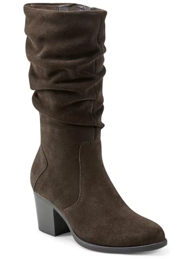 EARTH VINE WOMENS SUEDE ALMOND TOE MID-CALF BOOTS