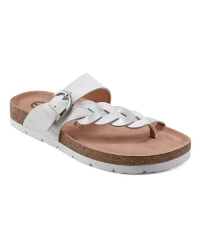 Earth Women's Alyce Round Toe Footbed Slip-on Casual Sandals In Cream,silver Leather