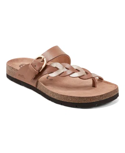 Earth Women's Alyce Round Toe Footbed Slip-on Casual Sandals In Medium Natural,gold Leather