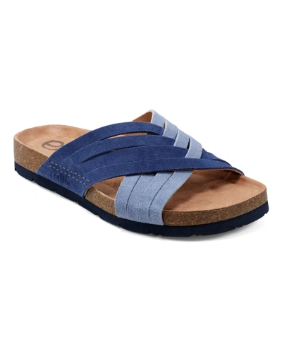 Earth Women's Atlas Round Toe Footbed Slip-on Casual Sandals In Blue Multi Suede