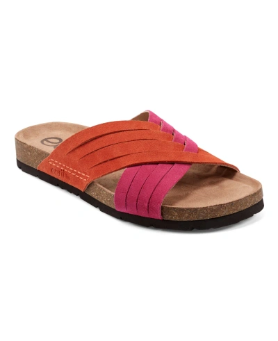 Earth Women's Atlas Round Toe Footbed Slip-on Casual Sandals In Orange,pink Suede