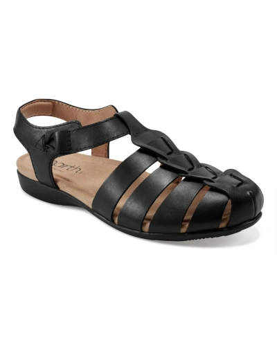 Earth Women's Blake Casual Slip-on Strappy Flat Sandals In Black Leather
