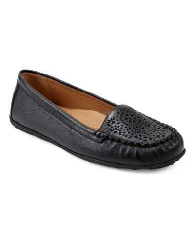 Earth Women's Carmen Round Toe Slip-on Casual Flat Loafers In Black Leather