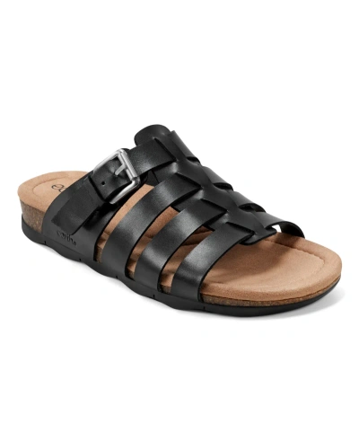 Earth Women's Eresa Slip-on Strappy Flat Casual Sandals In Black Leather