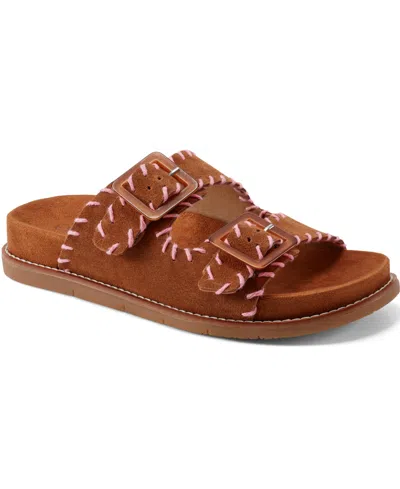 Earth Women's Fausto Stitched Double Band Slip-on Sandals In Cognac Suede