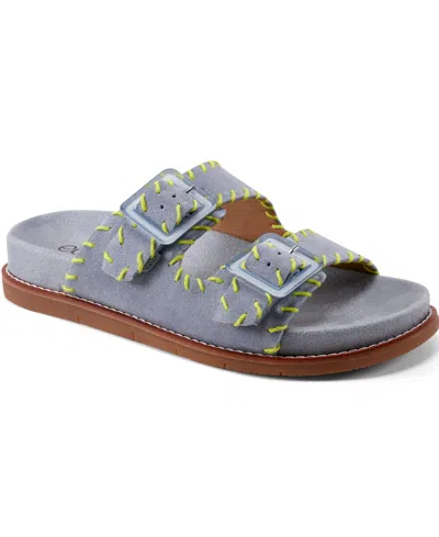 Earth Women's Fausto Stitched Double Band Slip-on Sandals In Light Blue Suede