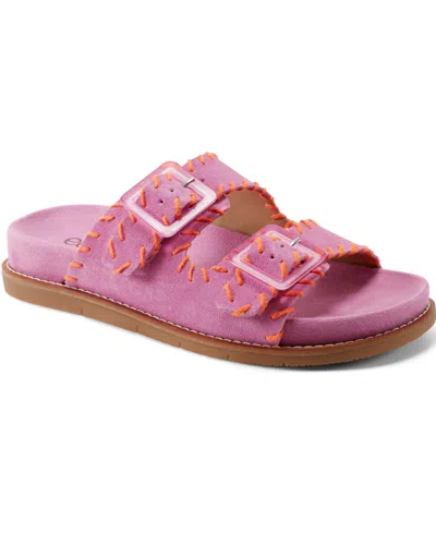 Earth Women's Fausto Stitched Double Band Slip-on Sandals In Pink Suede