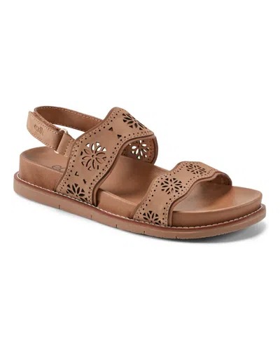 Earth Women's Ferne Strappy Slingback Casual Flat Sandals In Cognac Nubuck