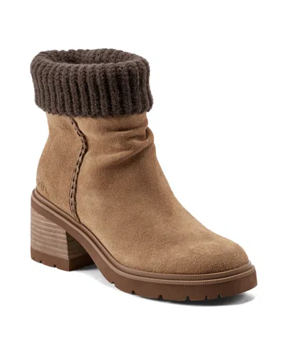 Earth Women's Gresa Cozy Waterproof Block Heel Booties In Cognac Suede