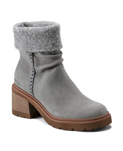 Earth Women's Gresa Cozy Waterproof Block Heel Booties In Gray Leather