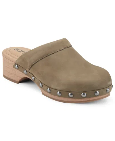 Earth Women's Kimber Leather Studded Block Heel Clogs In Green