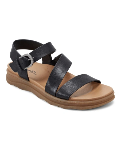Earth Women's Lainey Strappy Round Toe Casual Sandals In Black Leather