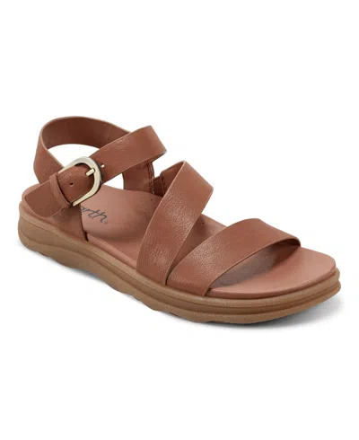 Earth Women's Lainey Strappy Round Toe Casual Sandals In Brown Leather