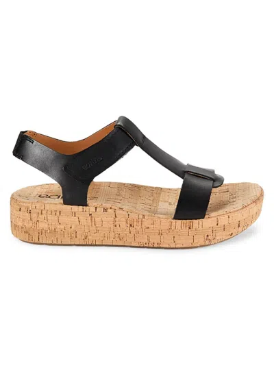 Earth Women's Shari T-strap Platform Casual Wedge Sandals In Black