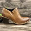 Earth Women's Lina Austin Notched Heeled Low Cut Leather Bootie In Camel