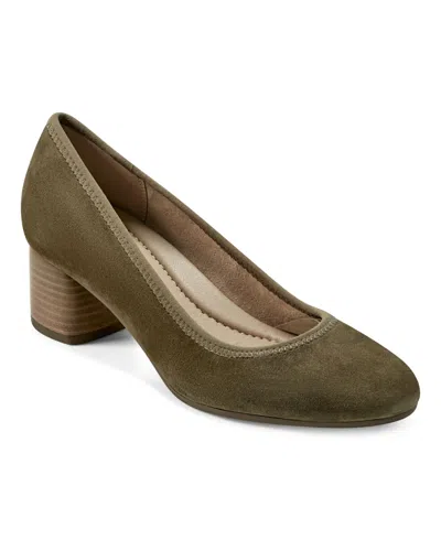 Earth Women's Rellia Slip-on Almond Toe Dress Ballet Pumps In Dark Green Suede