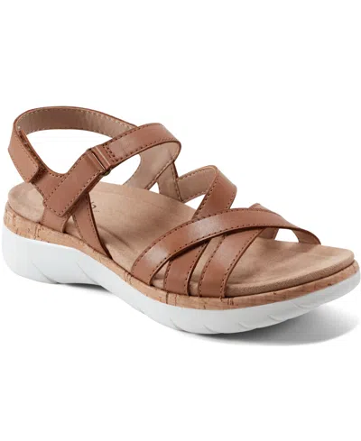Earth Women's Rosie Strappy Slingback Flat Sandals In Brown Leather