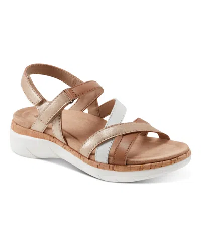 Earth Women's Rosie Strappy Slingback Flat Sandals In Gold,natural,white Leather