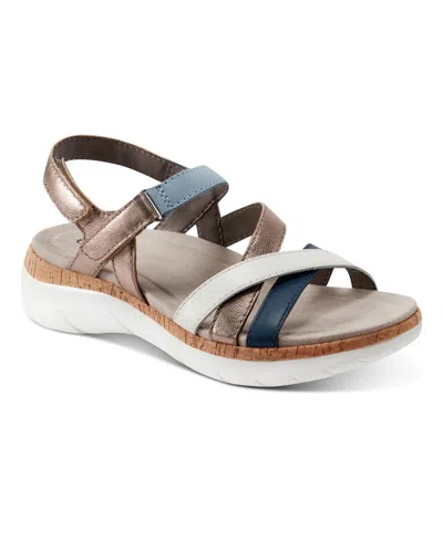 Earth Women's Rosie Strappy Slingback Flat Sandals In Navy,cream Leather