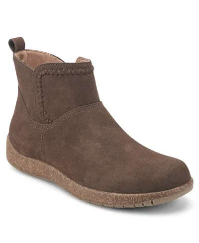 Earth Women's Rosin Cross Stitch Side Zip Round Toe Booties In Brown