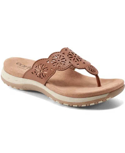 Earth Women's Sadie T-strap Flat Sandals In Cognac