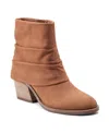 Earth Women's Savvy Block Heel Ruched Casual Booties In Cognac Nubuck