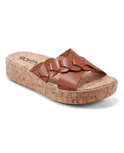 Earth Women's Scotti Criss Cross Slip On Platform Wedge Sandals In Cognac Leather