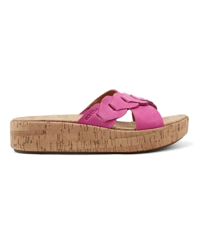 Earth Women's Scotti Criss Cross Slip On Platform Wedge Sandals In Dark Pink Nubuck