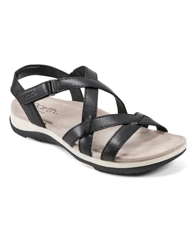 Earth Women's Sterling Strappy Flat Casual Sport Sandals In Black Leather