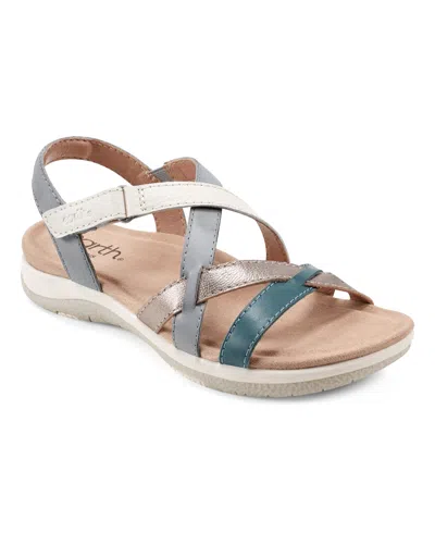Earth Women's Sterling Strappy Flat Casual Sport Sandals In Blue,cream Multi Leather
