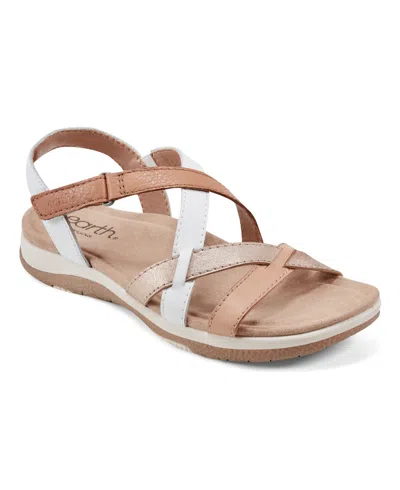 Earth Women's Sterling Strappy Flat Casual Sport Sandals In Light Natural,white Multi Leather