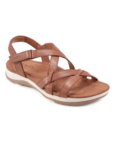 Earth Women's Sterling Strappy Flat Casual Sport Sandals In Medium Natural Leather